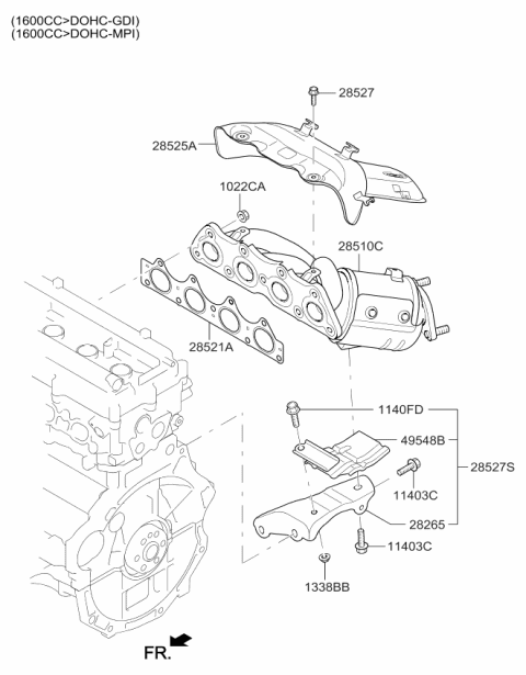 2018 Kia Soul Exhaust Manifold Catalytic Assembly Diagram for 285102BRF1