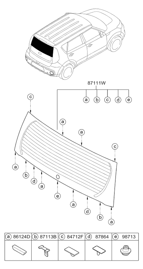 2018 Kia Soul Rear Window Glass & Moulding Diagram