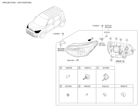 2017 Kia Soul ACTUATOR-HEADLAMP Lever Diagram for 92130C1000