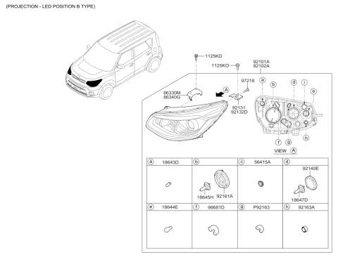 2018 Kia Soul Driver Side Headlight Assembly Diagram for 92101B2650