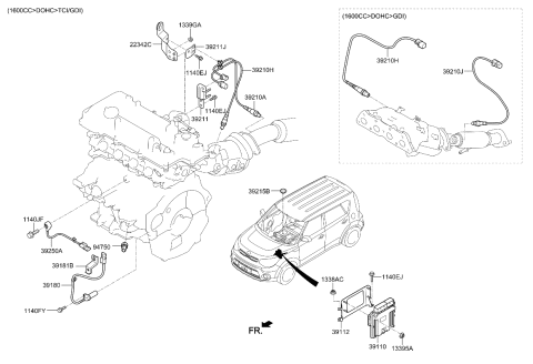 2018 Kia Soul Oxygen Sensor Assembly, Rear Diagram for 392102B225