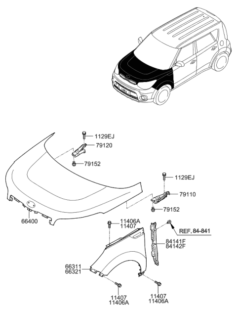 2017 Kia Soul Fender & Hood Panel Diagram