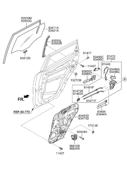 2019 Kia Soul Rear Door Window Regulator & Glass Diagram