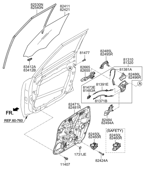 2017 Kia Soul Front Door Window Regulator & Glass Diagram