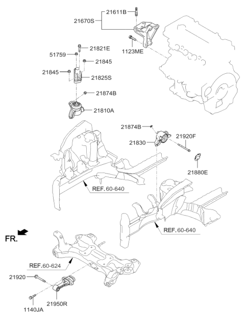 2018 Kia Soul Engine Mounting Bracket Assembly Diagram for 21810B2700