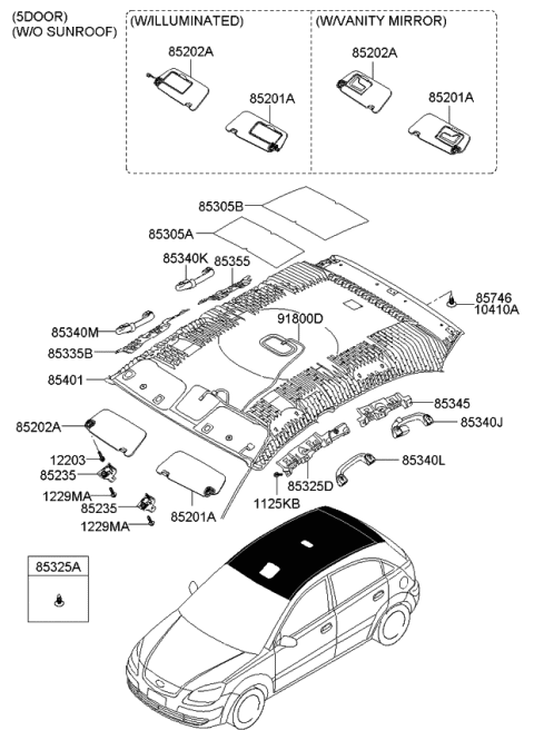 2006 Kia Rio Sunvisor & Head Lining Diagram 3