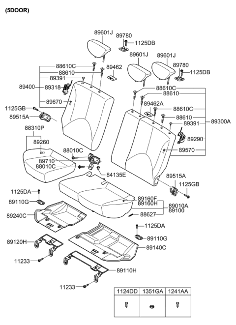 2006 Kia Rio Rear Seat Back Covering Assembly Right Diagram for 894601G560385