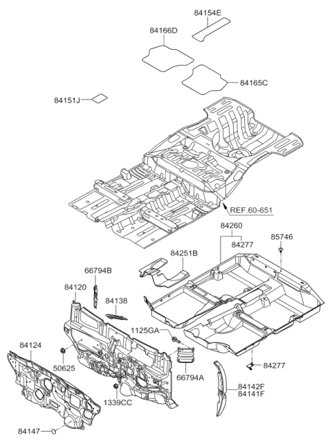 2007 Kia Rio Carpet Assembly-Floor Diagram for 842601G033VA