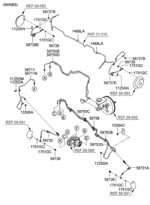 2007 Kia Rio Tube-Hydraulic Module To Front Diagram for 587111G200