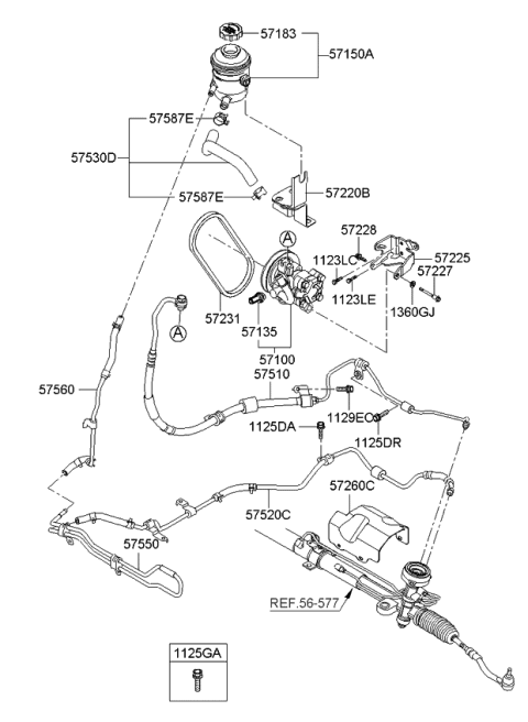 2011 Kia Rio Power Steering Oil Pump & Hose Diagram