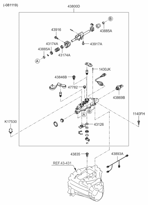 2007 Kia Rio Gear Shift Control-Manual Diagram 2