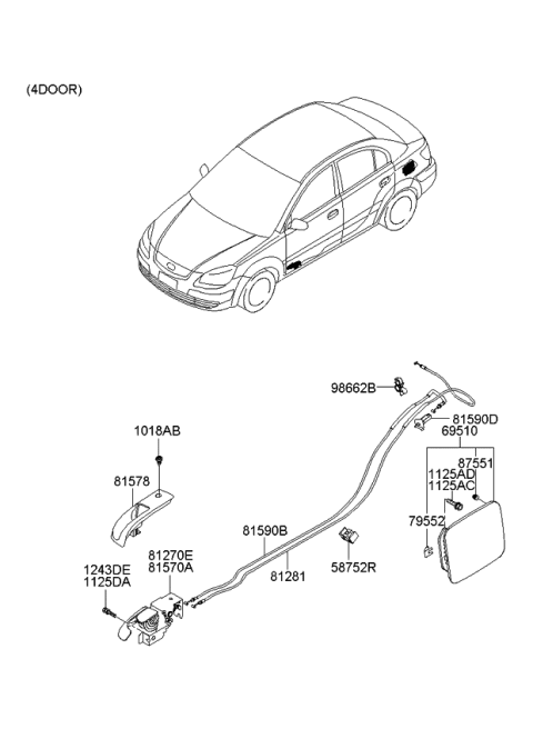 2010 Kia Rio Fuel Filler Door Assembly Diagram for 695101G200