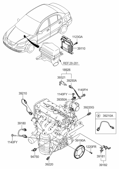 2009 Kia Rio Engine Computer Unit Ecu Module Diagram for 3911026BG6