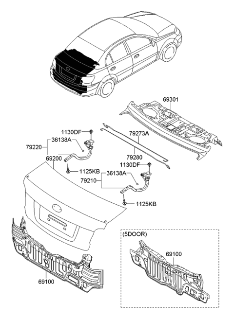 2008 Kia Rio Trunk Lid & Back Panel Diagram