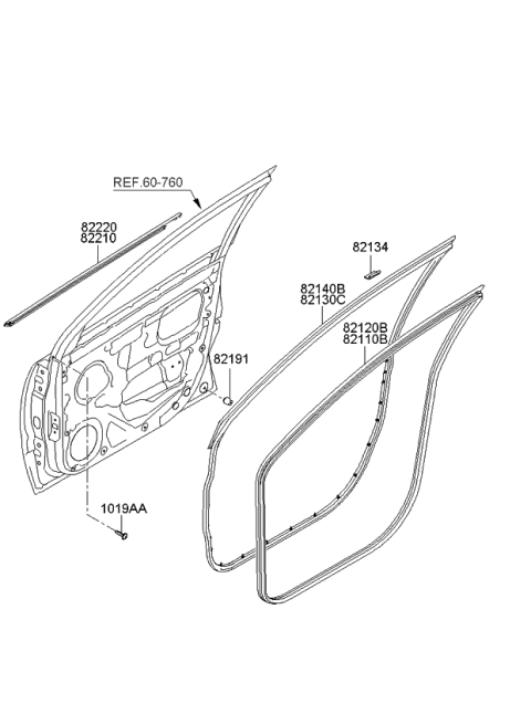 2006 Kia Rio WEATHERSTRIP-Front Door Body Side Diagram for 821101G001