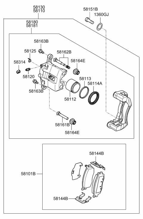 2006 Kia Rio Brake-Front Wheel Diagram