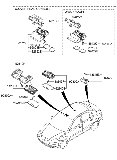 2008 Kia Rio Lamp Assembly-Room Diagram for 928501G000LX