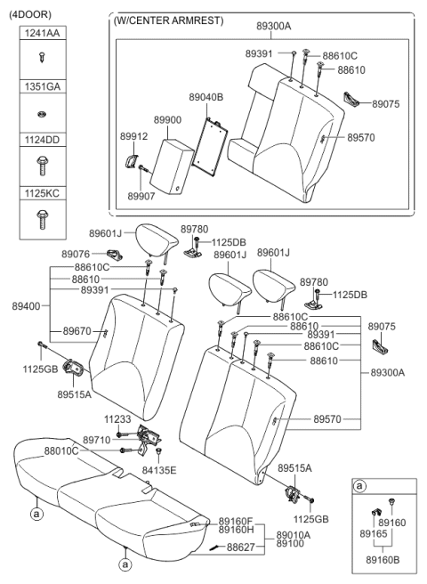 2010 Kia Rio Rear Seat Back Armrest Assembly Diagram for 899001G100300