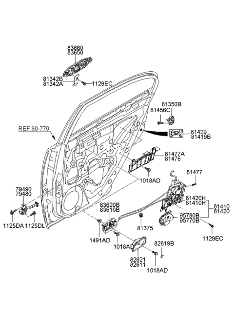 2011 Kia Rio Rear Door Locking Actuator, Left Diagram for 957451G020