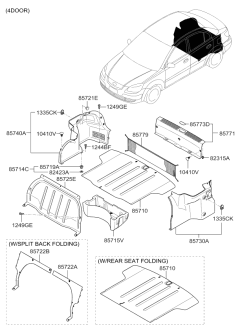 2009 Kia Rio Trim Assembly-Luggage Side Diagram for 857301G500RU