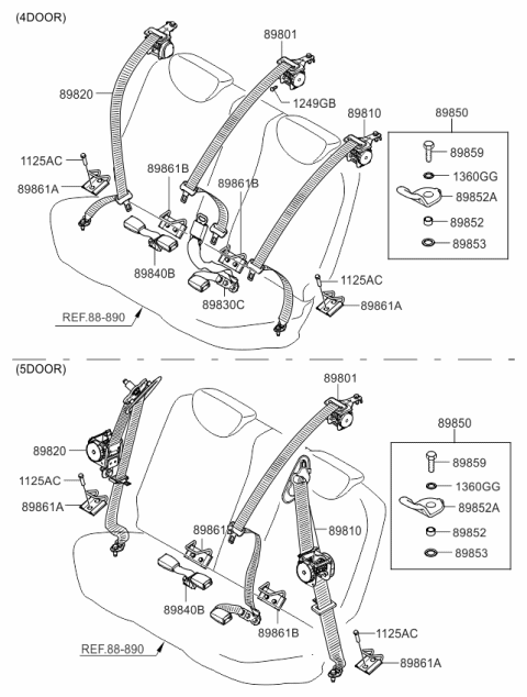 2011 Kia Rio Rear Seat Belt Assembly Right Diagram for 898201G600RU