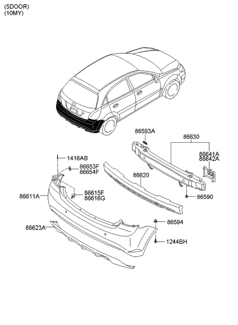 2007 Kia Rio Stay-Rear Bumper RH Diagram for 866421G050