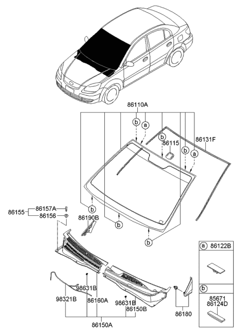 2008 Kia Rio Windshield Glass Diagram