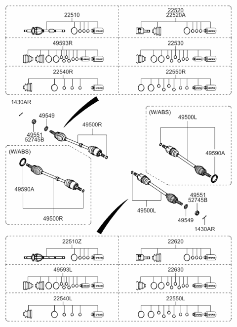 2010 Kia Rio Joint Assembly-Cv LH Diagram for 495001G011