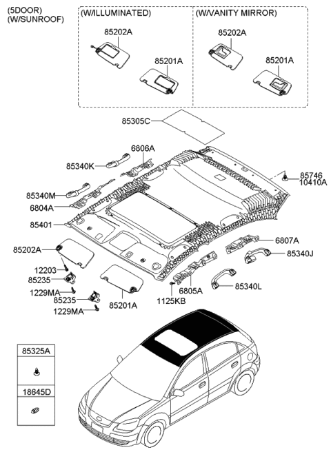 2006 Kia Rio Sunvisor & Head Lining Diagram 4