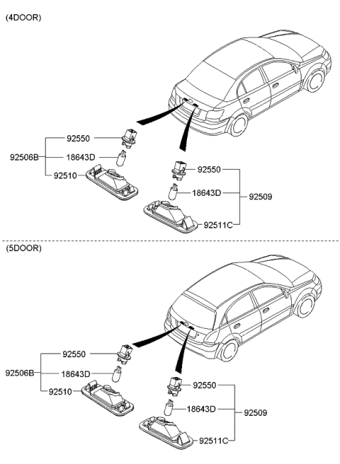 2006 Kia Rio License Plate & Interior Lamp Diagram