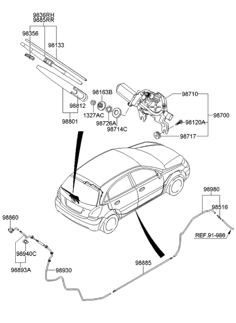 2011 Kia Rio Passeger Windshield Wiper Blade Assembly Diagram for 988501G000