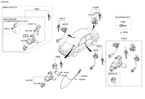 2009 Kia Rio Key & Cylinder Set Diagram 1