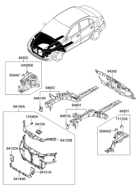 2009 Kia Rio Fender Apron & Radiator Support Panel Diagram
