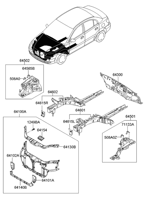 2006 Kia Rio Member Assembly-Radiator Support Diagram for 641611G000