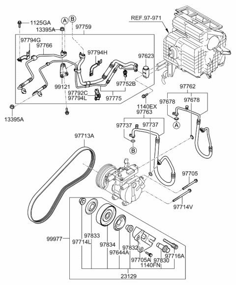 2007 Kia Rio Air Condition System-Cooler Line, Front Diagram 1