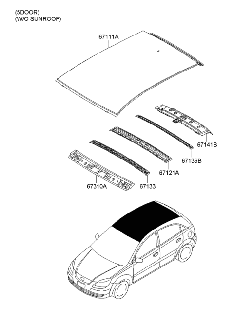 2006 Kia Rio Rail Assembly-Roof Rear Diagram for 671311G200