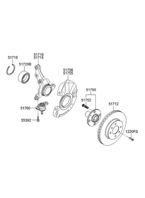 2009 Kia Rio Front Axle Knuckle Left Diagram for 517151G902