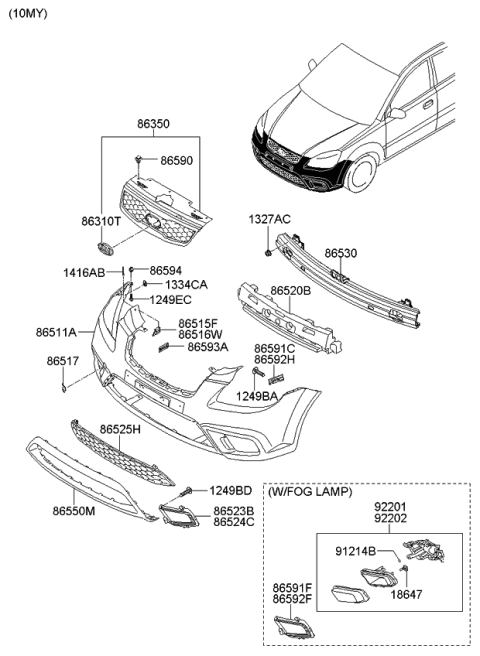 2010 Kia Rio Front Fog Lamp Assembly, Left Diagram for 922011G610