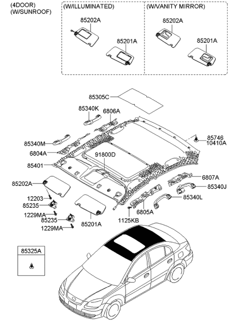 2008 Kia Rio Sunvisor & Head Lining Diagram 2