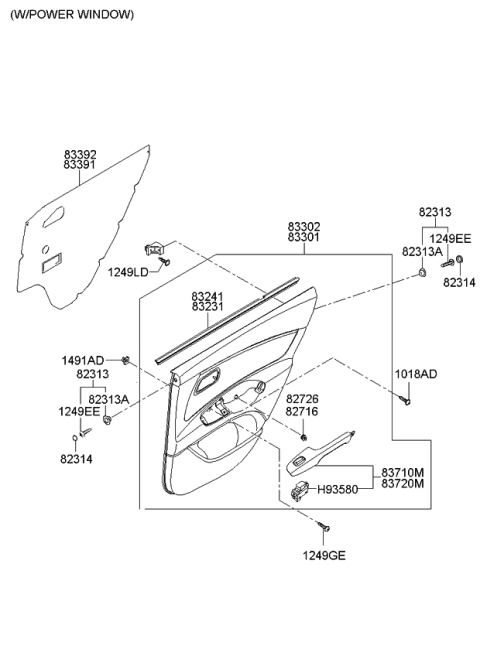 2010 Kia Rio Panel Complete-Rear Door Trim Diagram for 833021G0317F