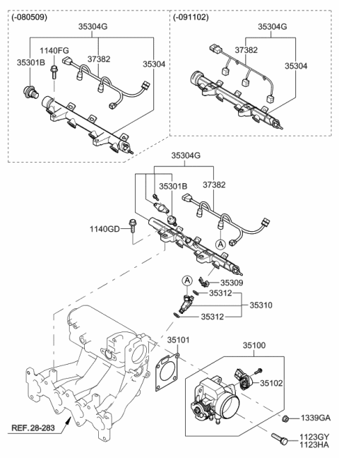 2011 Kia Rio Throttle Body & Injector Diagram