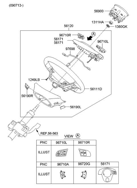 2006 Kia Rio Lid-Steering RH Diagram for 561901G550VA