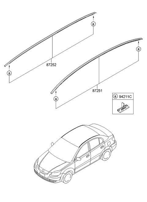 2009 Kia Rio Roof Garnish & Roof Rack Diagram 1