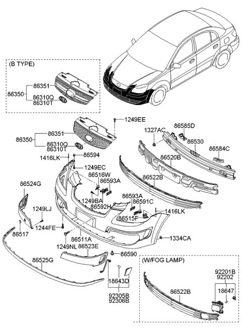 2009 Kia Rio Bracket-Front Bumper Corner Diagram for 865841G000