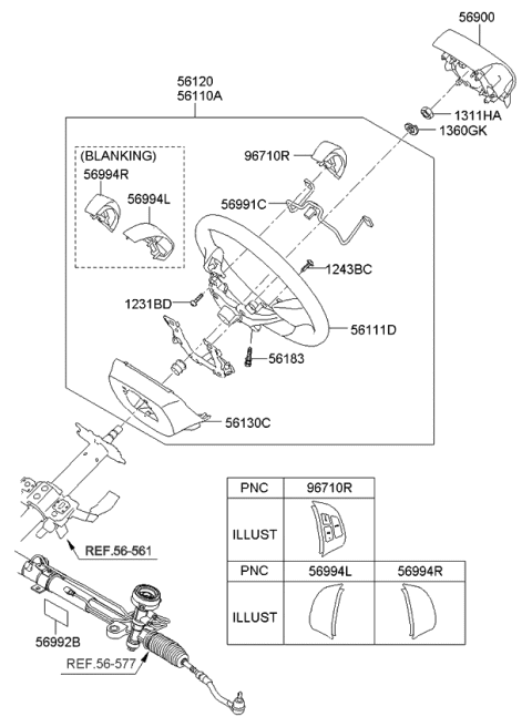 2009 Kia Rio Steering Wheel Body Diagram for 561111G300VA