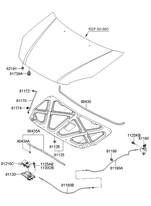 2006 Kia Rio Cable Assembly-Hood Latch Diagram for 811901G100