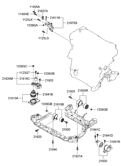 2009 Kia Rio Engine Support Bracket Assembly Diagram for 2167026005
