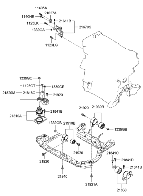 2009 Kia Rio Bracket Assembly-TRANSAXLE Diagram for 218301G250