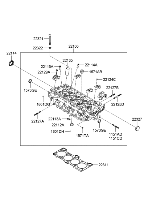 2011 Kia Rio Head Assembly-Cylinder Diagram for 2210026850