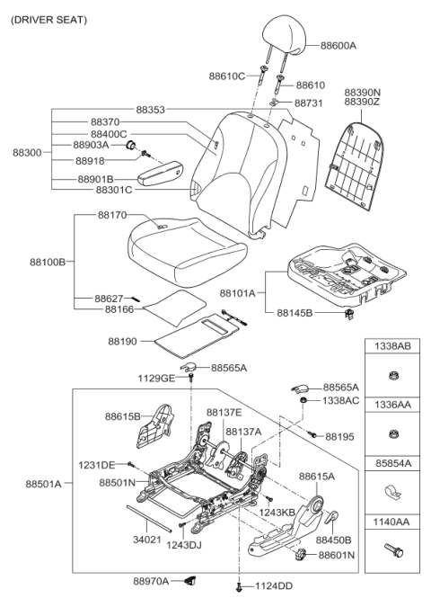 2007 Kia Rio Front Back Covering Assembly, Left Diagram for 883701G131AHN